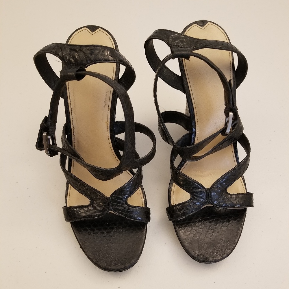 Via Spiga Black Strappy Wedge Shoes Women 10M